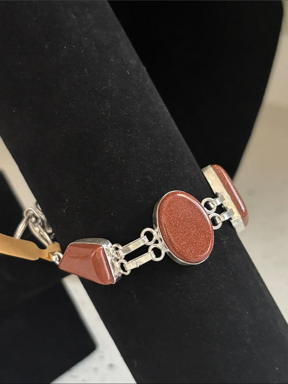 Goldstone Link Silver Bracelet - Shimmery Brown Gemstone